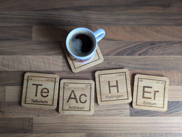 Periodic Table Elements "Teacher" Solid Wood Coaster Set of 4