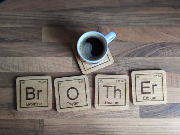 Periodic Table Elements "Brother" Solid Wood Coaster Set of 4