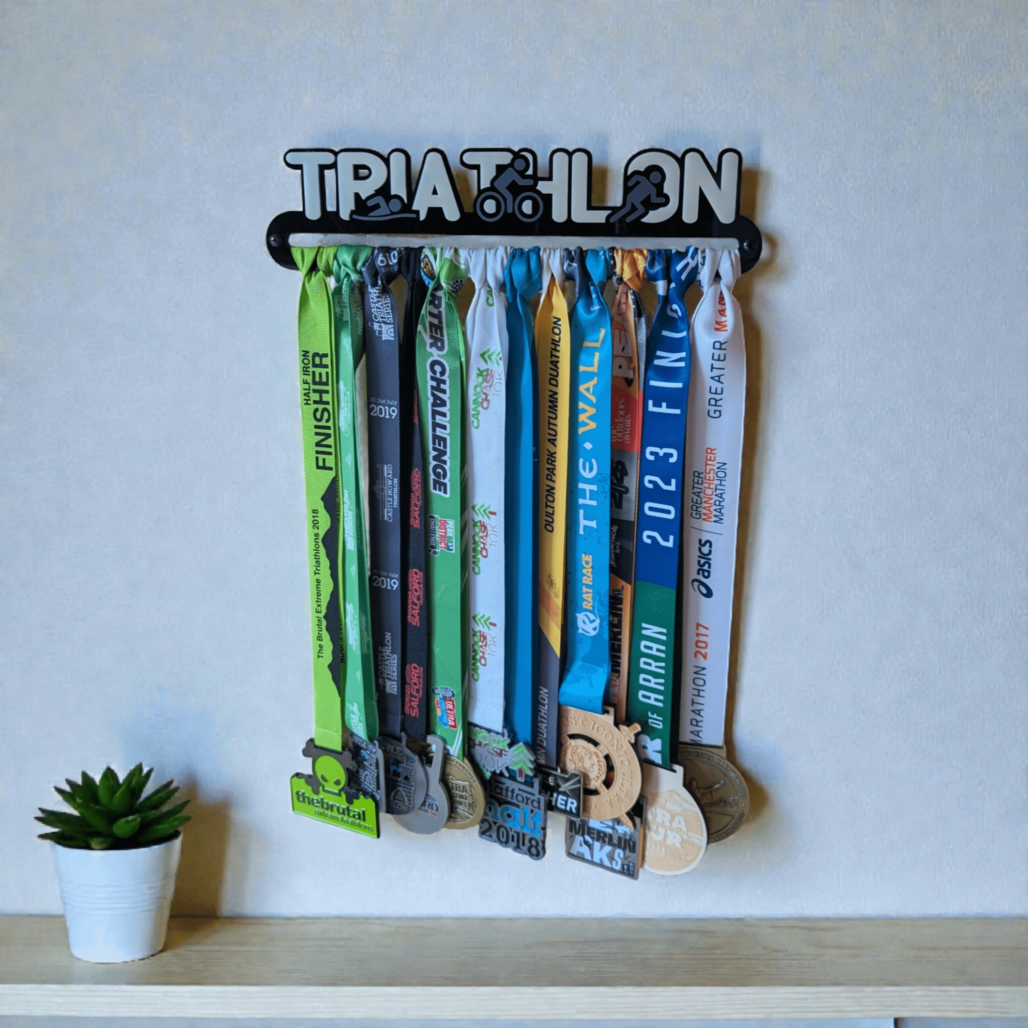 Triathlon Medal Hanger - Text & Icon